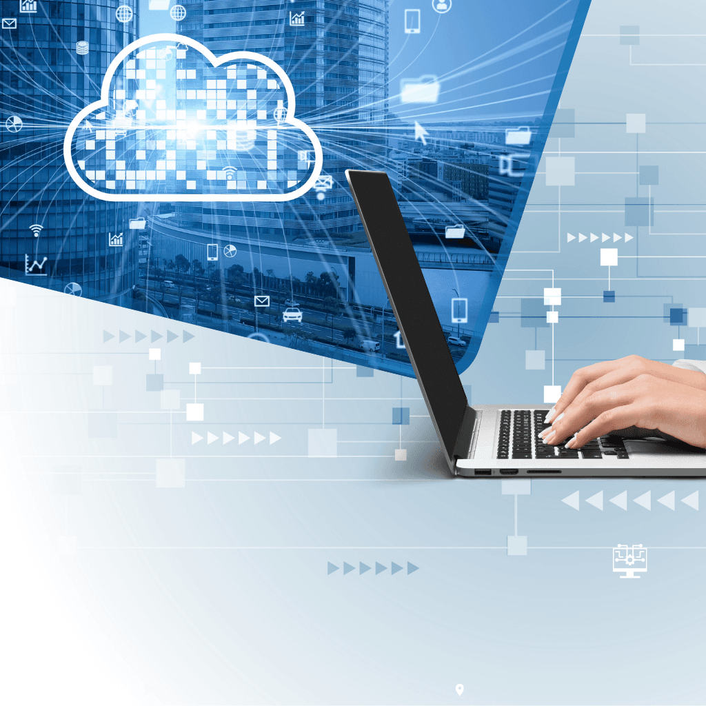 Cloud infrastructure icons showing scalable computing and secure data backup