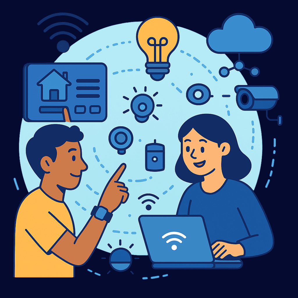 Connected smart devices and sensors illustrating IoT integration